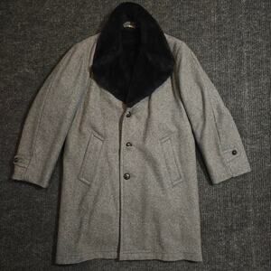 Vintage 80s Grey wool overcoat with black fur inside